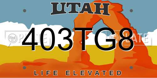 403TG8 Utah License Plate