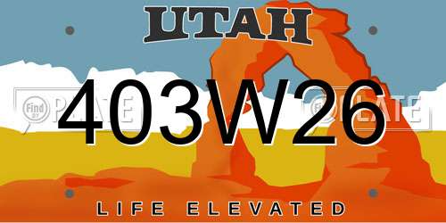 403W26 Utah License Plate