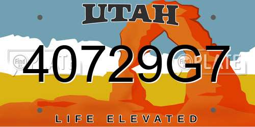 40729G7 Utah License Plate