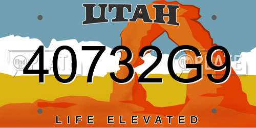 40732G9 Utah License Plate