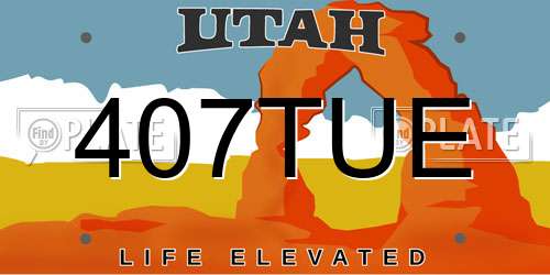 407TUE Utah License Plate