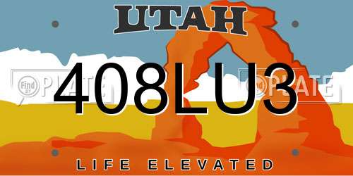 408LU3 Utah License Plate