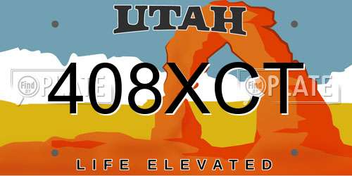 408XCT Utah License Plate