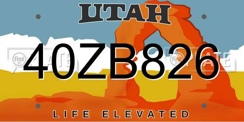 40ZB826 Utah License Plate