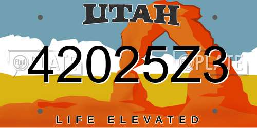 42025Z3 Utah License Plate