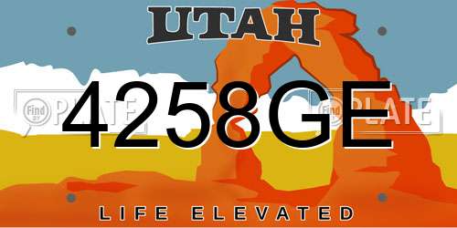 4258GE Utah License Plate