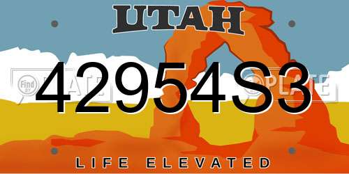 42954S3 Utah License Plate