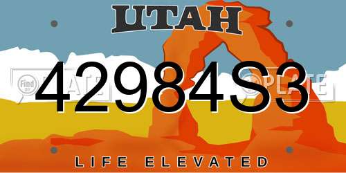 42984S3 Utah License Plate