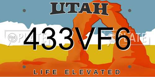 433VF6 Utah License Plate