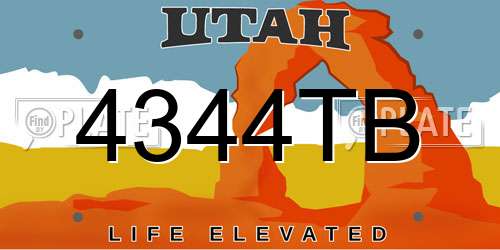 4344TB Utah License Plate