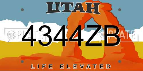 4344ZB Utah License Plate