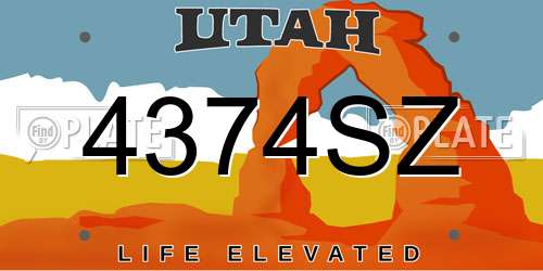 4374SZ Utah License Plate