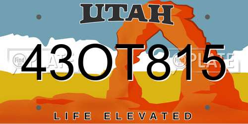 43OT815 Utah License Plate