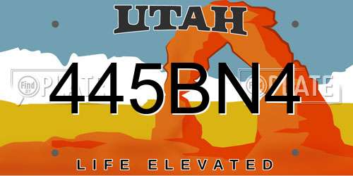445BN4 Utah License Plate