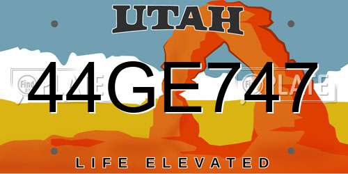 44GE747 Utah License Plate
