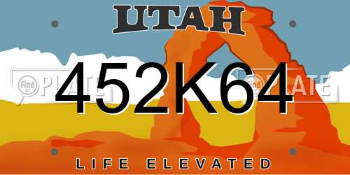 452K64 Utah License Plate