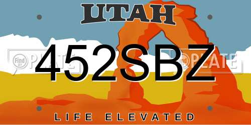 452SBZ Utah License Plate