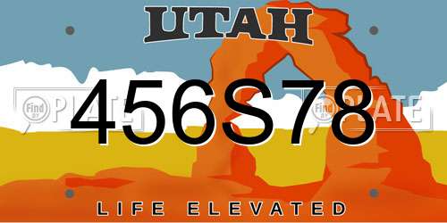 456S78 Utah License Plate