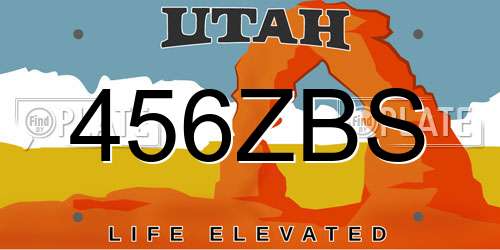 456ZBS Utah License Plate