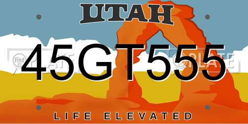 45GT555 Utah License Plate