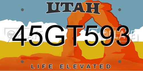 45GT593 Utah License Plate