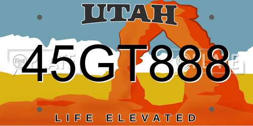 45GT888 Utah License Plate