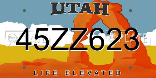 45ZZ623 Utah License Plate