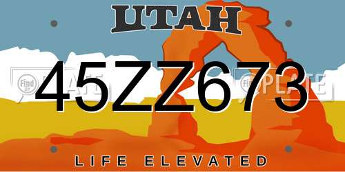 45ZZ673 Utah License Plate