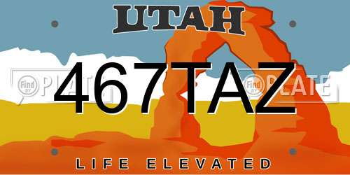 467TAZ Utah License Plate