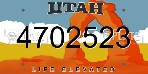 4702523 Utah License Plate