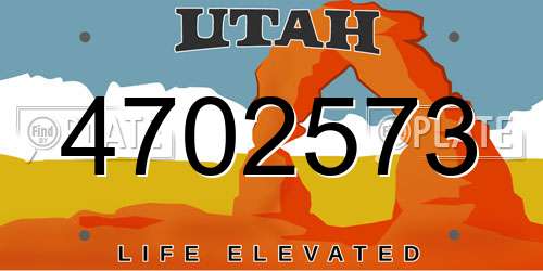 4702573 Utah License Plate