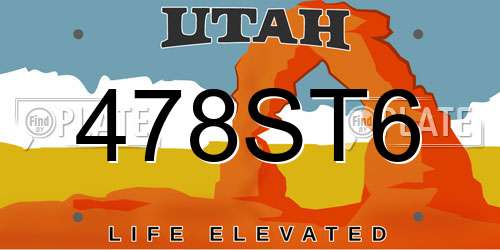 478ST6 Utah License Plate