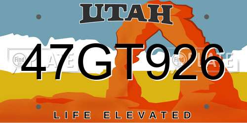 47GT926 Utah License Plate