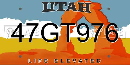 47GT976 Utah License Plate