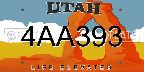 4AA393 Utah License Plate