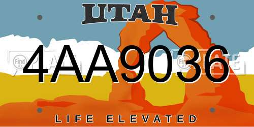 4AA9036 Utah License Plate