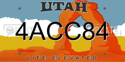 4ACC84 Utah License Plate