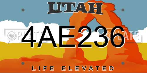 4AE236 Utah License Plate