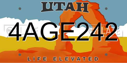 4AGE242 Utah License Plate