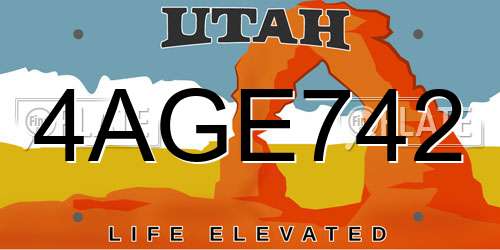 4AGE742 Utah License Plate