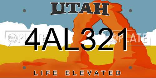4AL321 Utah License Plate