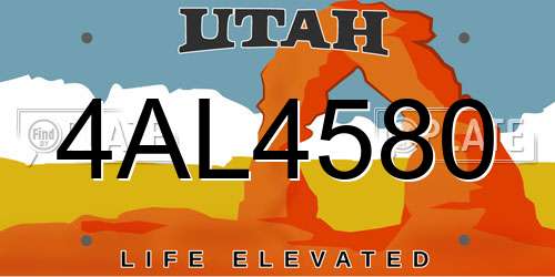 4AL4580 Utah License Plate