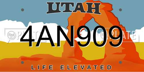 4AN909 Utah License Plate