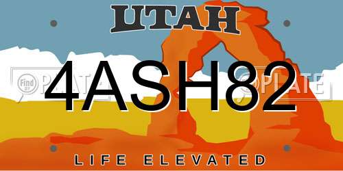 4ASH82 Utah License Plate