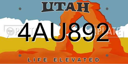 4AU892 Utah License Plate