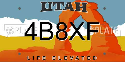 4B8XF Utah License Plate