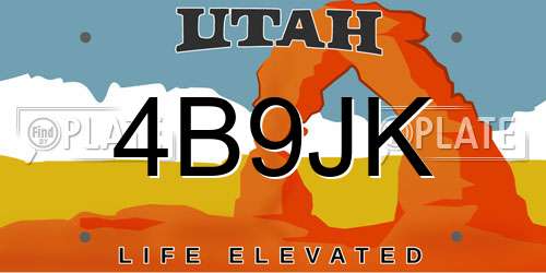 4B9JK Utah License Plate