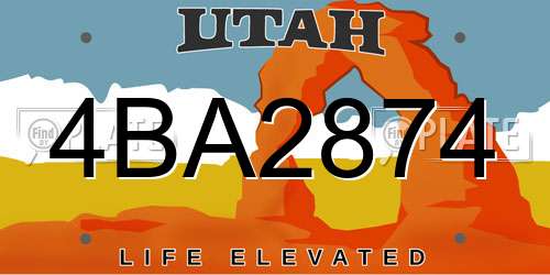 4BA2874 Utah License Plate