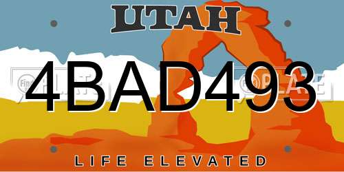 4BAD493 Utah License Plate