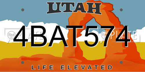4BAT574 Utah License Plate